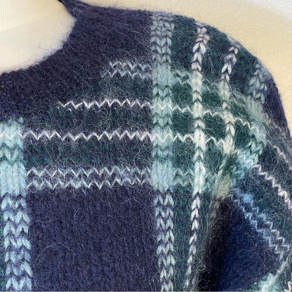 Paul Harris Design Blue Ivory Plaid Wool Mohair Vintage Crew Neck Sweater Sz M - Picture 3 of 10